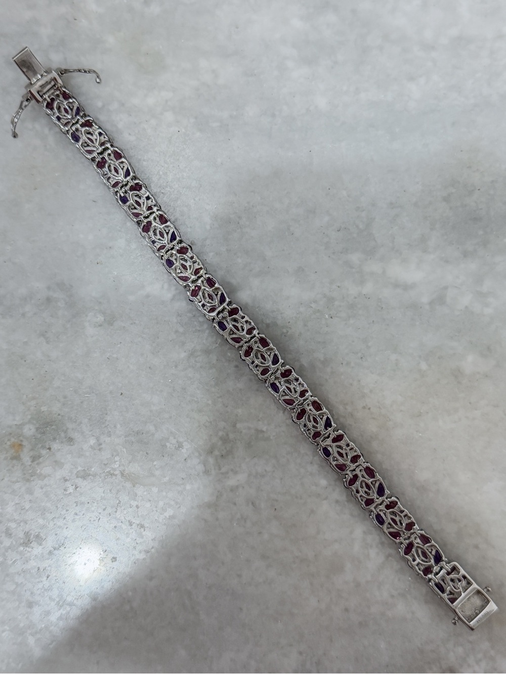 Orissa Rhodolite Garnet & Amethyst Floral Sterling Silver Wide 6.50” Bracelet - Picture 15 of 15